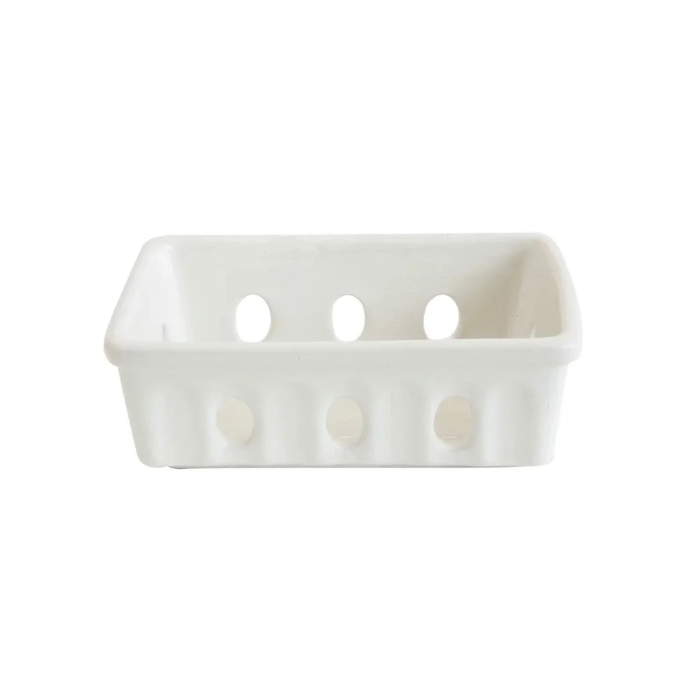 White‎ Ceramic Berry Basket Soap Dish Ventilated Stoneware Rectangular Drainer